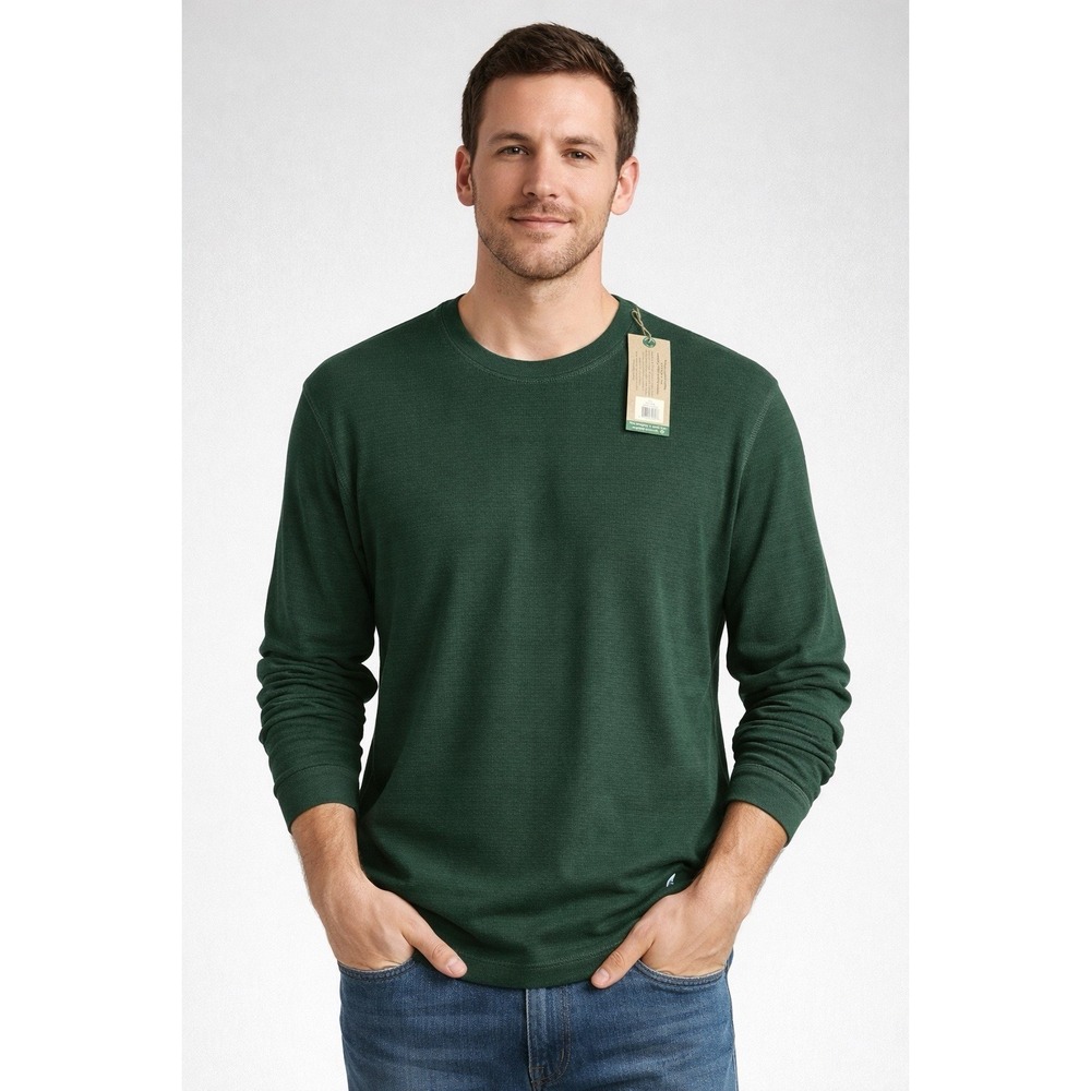 NWT Tailor Vintage‎ Men's Long Sleeve Thermal Shirt XXL Green Cotton Crew Neck